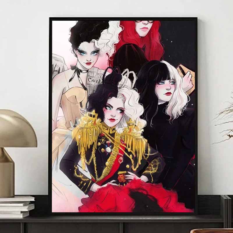 Disney 5D DIY Diamond Painting Black and White Cruella De Vil Group Illustration Embroidered Mosaic Cross Stitch Home Decoration Gift Crafts