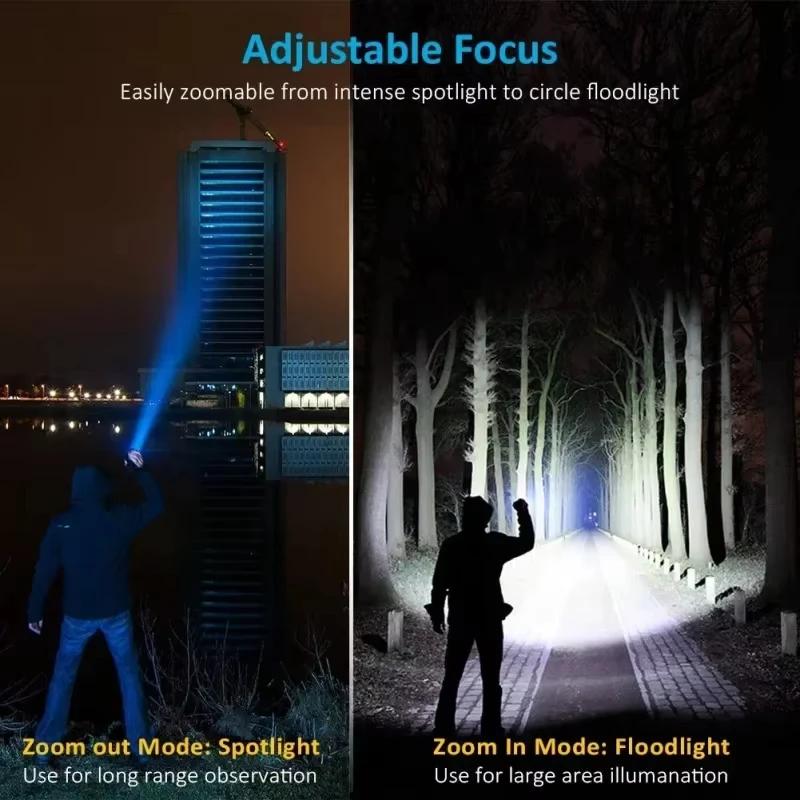 T6 Ultra Powerful 800LM Flashlight with Zoom 200M Long Range High Power LED Rechargeable Tactical Lantern Strong Torch