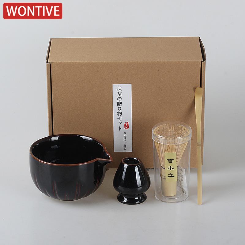 1/4 szt. Japońska Filiżanka do Herbaty Zestaw Akcesoriów do Ubijania Matchy oraz Matcha do Miseczki na Matchę Taca Bambusowa Miotełka Akcesoria do Ceremonii Herbacianej