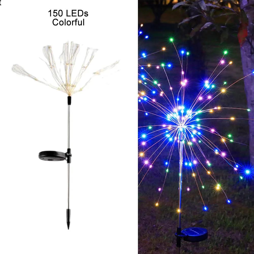 Outdoor Solar Powered Fireworks Lights 8 Modes Garden Waterproof Lawn Lamp Dandelion Light For Yard Camping Christmas Decor