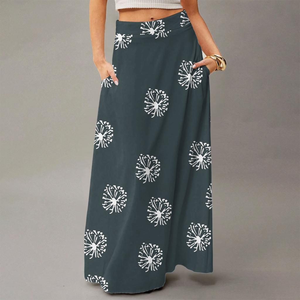 Women's Casual Leisure Foldable Dot Print High Waist With Pocket Draped  Relaxed Long Maxi Skirt