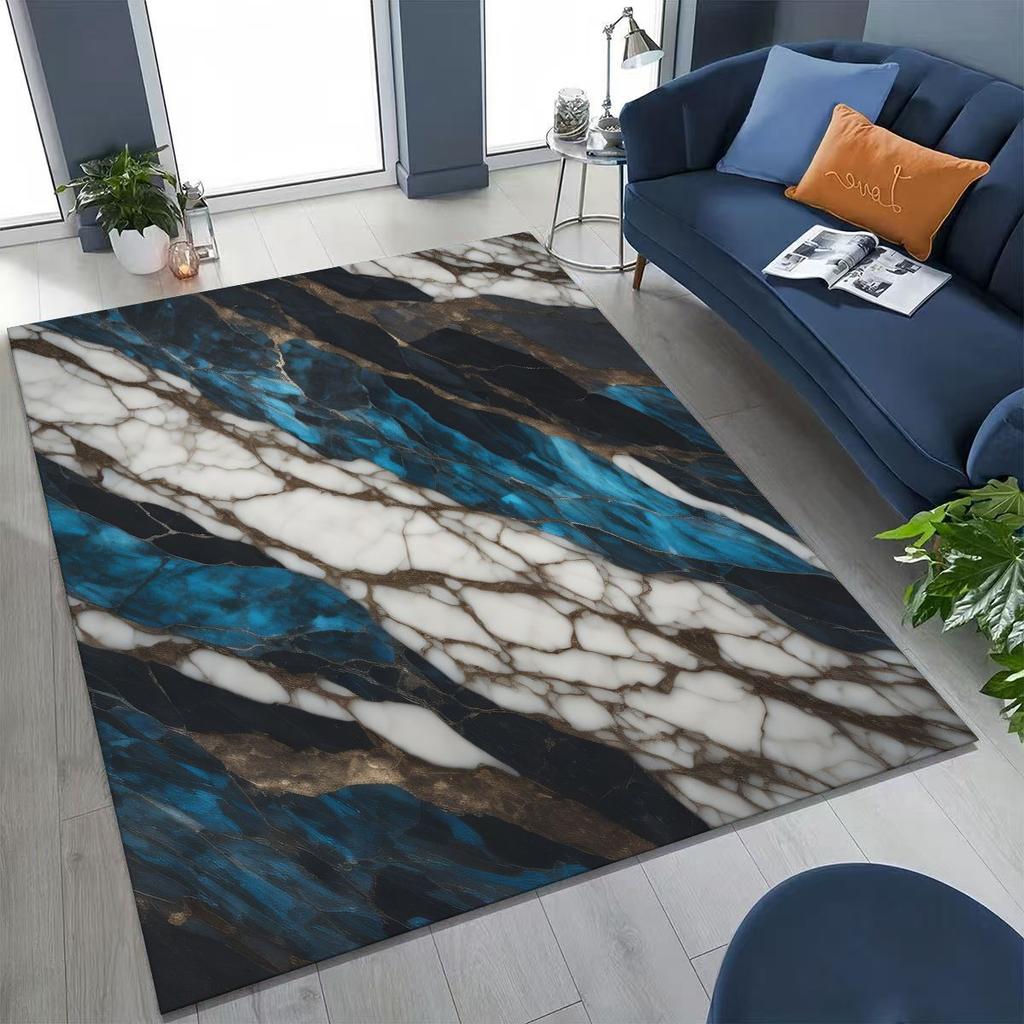 2026 Luxurious Marble Black Green Gold Colorful Stone Texture Rug for Bedroom Living Room Sofa Home Doormat Decor,Non-slip Mat