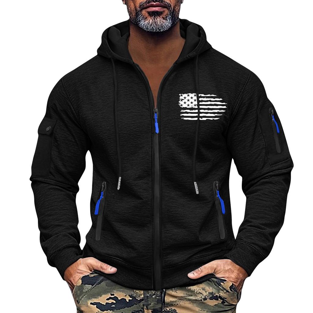 Men's Sweatshirt Hoodie Zipper Arm Pocket Cardigan Men's Sports Large Size Casual Hoodie