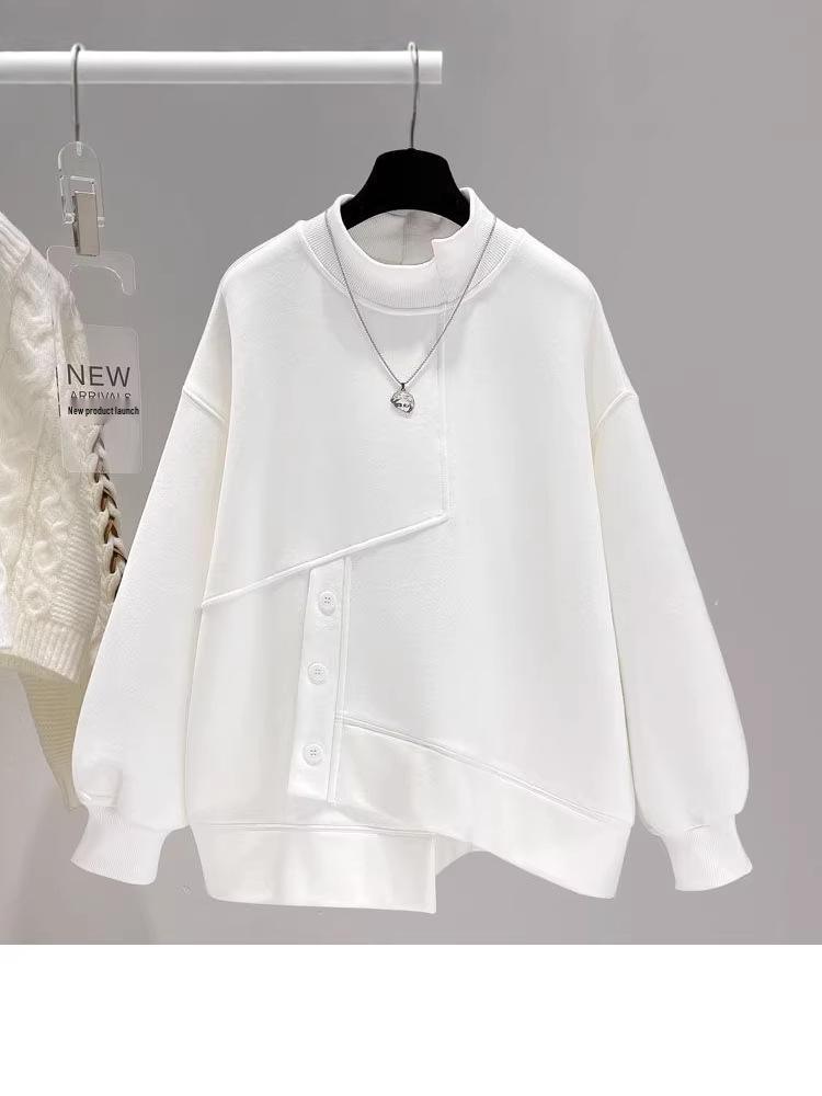2026 Plus Size Women's Half-High Collar Sweatshirt - Spring/Autumn Korean Style Simple Loose Jacket