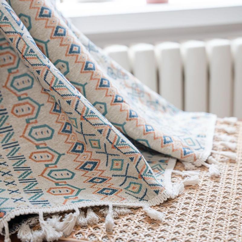 American Style Country Home Life Curtain Geometric Jacquard Fringe Semi-blackout Bedroom Balcony Living Room Decorative Valance