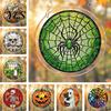 Transparent Stained Glass Halloween Acrylic Puzzle Decor, 2D Ghost Pumpkin Skeleton Hanging Sign, Faux Holiday Spooky Decorations for Party