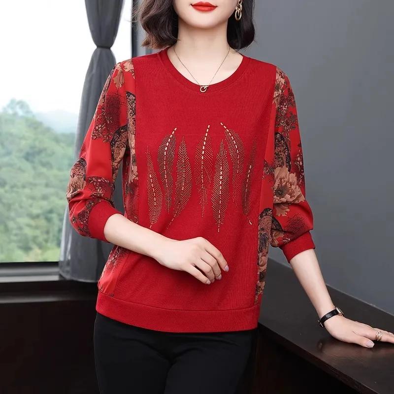 Women's Spring Autumn Mid-Age Loose Long Sleeve T-Shirt Long Sleeve Y2k Top T-Shirts