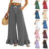 Women's High Waist Wide Leg Pants with Drawstring Waist and Pockets Loose Fit Casual Full Length Trousers with Ruffle Hem