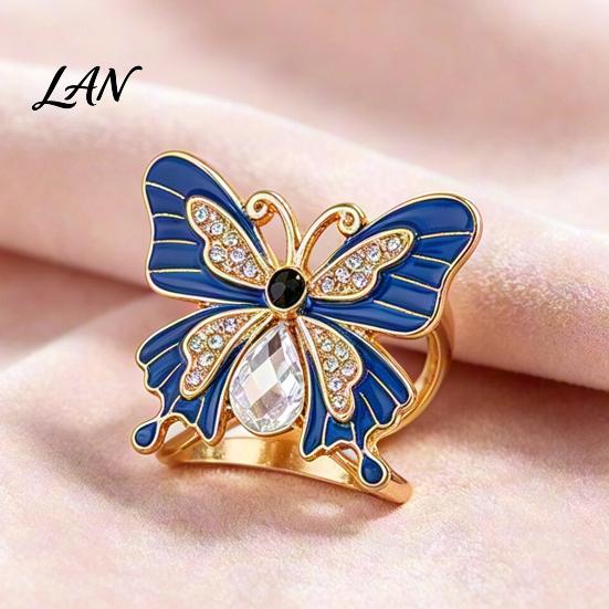 Rhinestone Scarf Ring Enamel Butterfly Ring, Sparkling Slide Shape Clip Retro Elegant Wrap Holder for Women Neckerchiefs Scarves Shirts Vintage Style