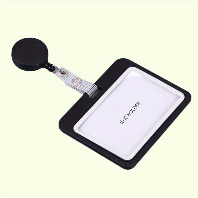 

Durable Black Horizontal ID Card Holder Set, Badge Clip with Retractable Pull Tab, Double-Sided, Carabiner Clip ID Holder