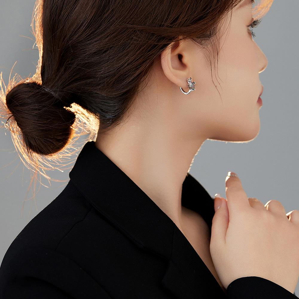Crown Color Zircon Earrings Retro Light Luxury Personality Earrings