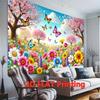 2D Colorful Spring Backdrop, Peach Blossom Garden with Butterflies Photography Background for All Occasions