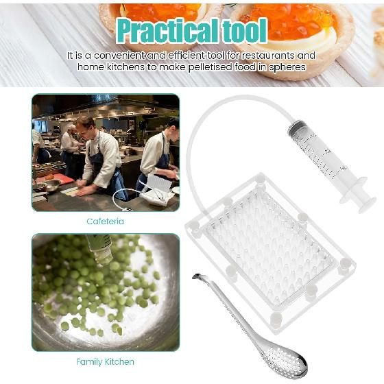 Caviar Maker Box, Spherification Dropper, Molecular Gastronomy Kit, 96 Holes Roe Sauce Dispenser Strainer Tools with Spoon and Syringe, Rapid Caviar