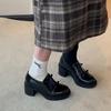 Sheepskin version~ Versatile round head British style loafers, deep mouth one pedal bow, leather thick heel small leather shoes for women