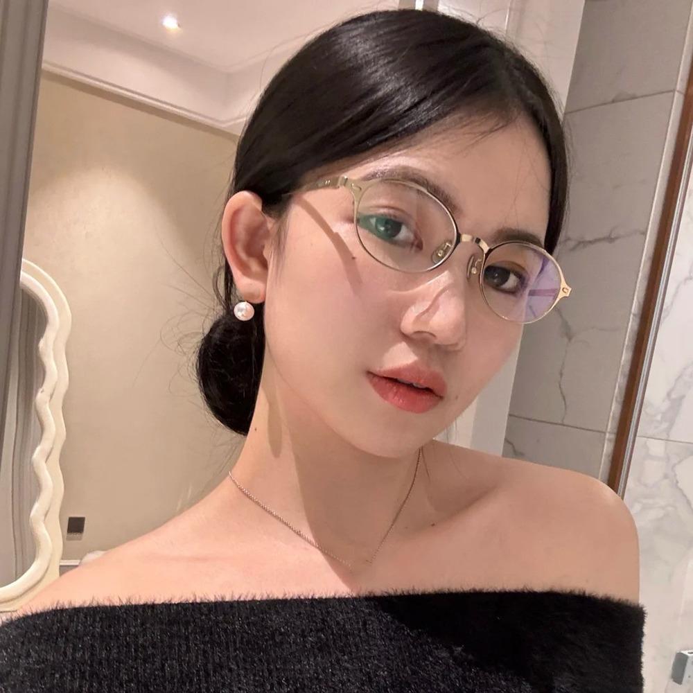 Retro Anti-blue Eyeglasses Spicy Girl Blocking Glasses Party Metal Oval Glasses  Lady