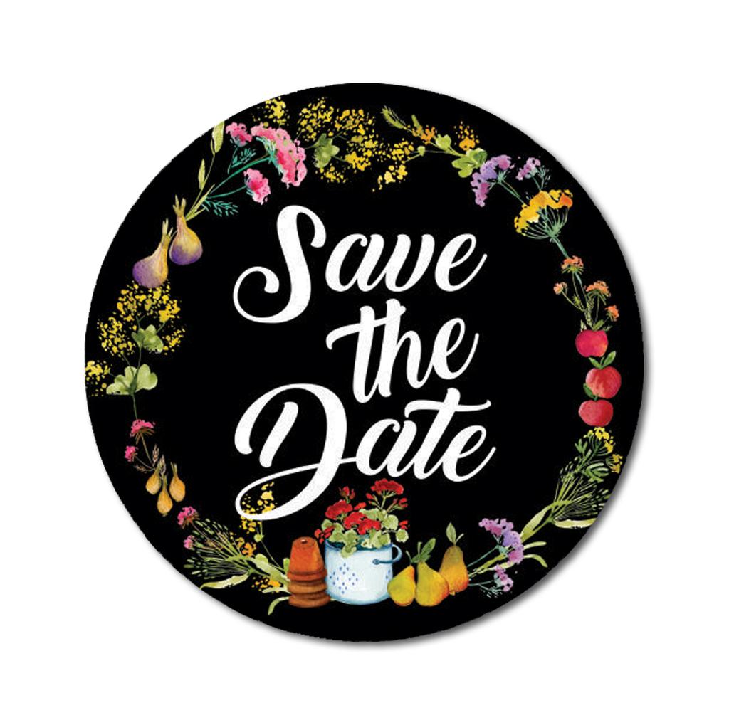 Darling Souvenir 1.6 Inches Round Red Floral & Fruit Wreath Save The Date Label Stickers-45 Pcs