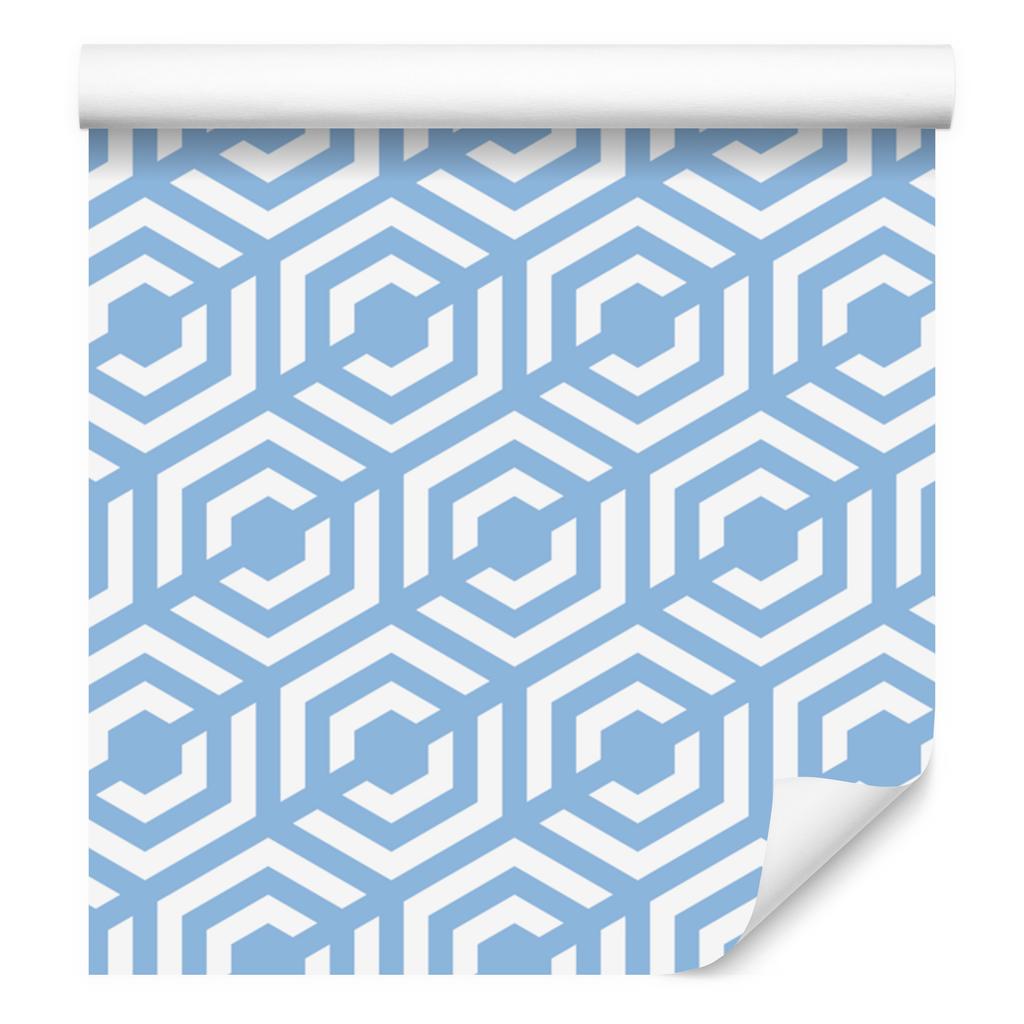 Wallpaper Geometric Pattern Azure and White for Living Room and Bedroom 50x1000