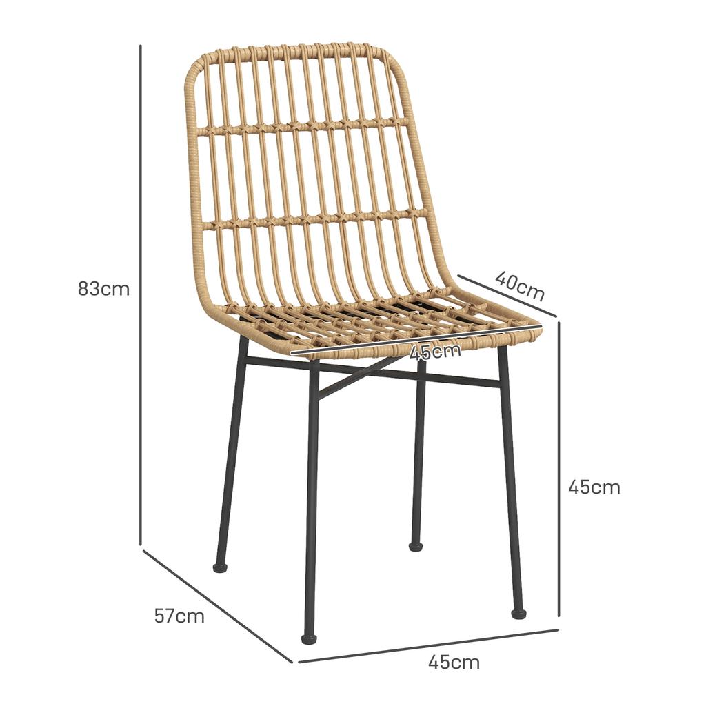 Set of 2 Chairs for Kitchen and Living Room Boho Style, Modern Chairs in PE Rattan and Steel, 45x57x83 cm, Yellow