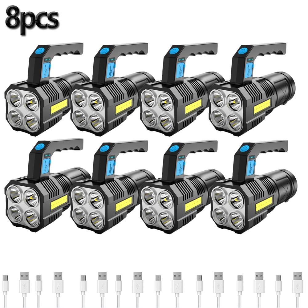 Portable LED Quad Core Strong Light Flashlight USB Rechargeable Waterproof Handheld Lantern Flashlights for Outdoor Camping