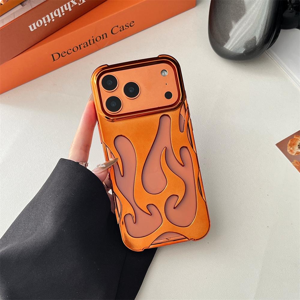 

3D Flame Pattern Hollow Slim Phone Case For iPhone Air 17 16 15 14 13 12 11 Pro Max Plus Protective Heat Dissipation Cover Funda iPhone17