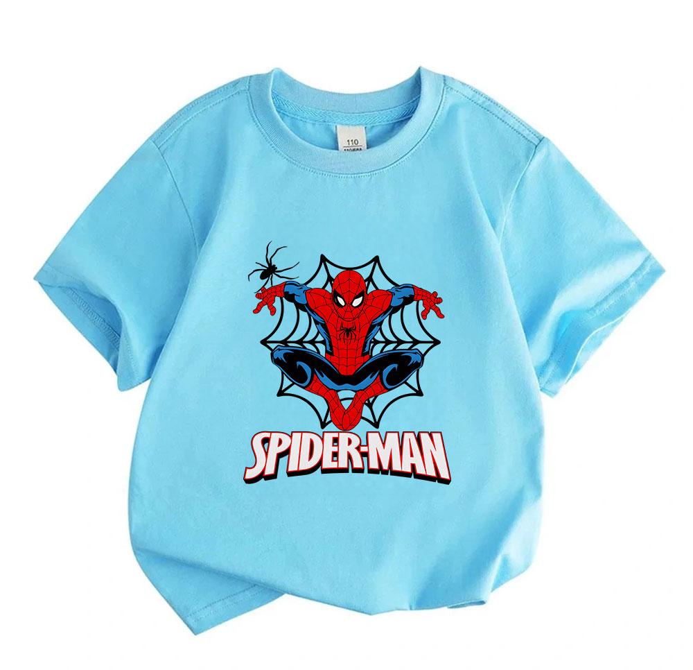 Kids Boys Girls Crew Neck Short Sleeve 100% Cotton T-Shirt, Classic Cartoon Spider Graphic Print Casual Comfortable Soft Tee For Daily Wear School Hom