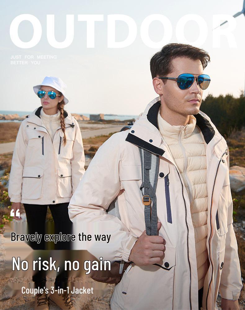 Unisex 3-in-1 Waterproof Down Jacket with Detachable Fleece Liner for Autumn/Winter Mountaineering