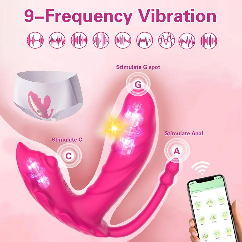 Wearable Panties Dildo Vibrator 3 in 1 Bluetooth APP Dual Motor Stimulate G spot Anal Massager Sex Toys for Women Couple Adult