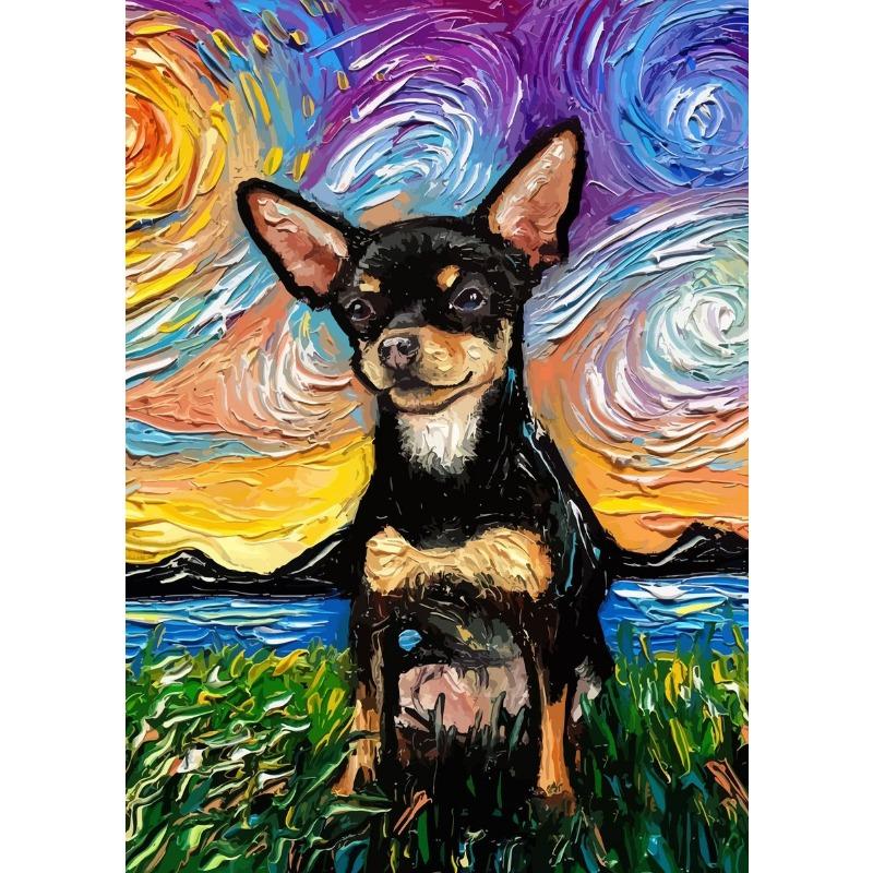 Funny Dogs Starry Night Van Gogh Canvas Painting Abstract Print Dog German Shepherd Bulldog Posters Wall Art Picture Home Decor