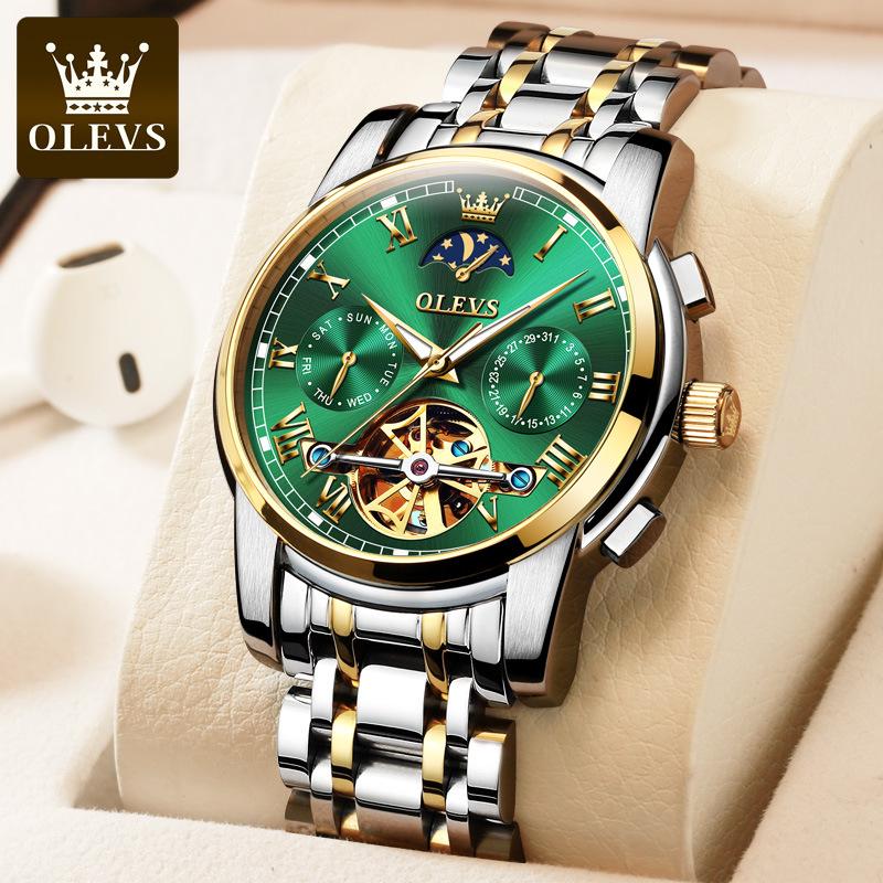Oulisi Men's Automatic Moon Phase Skeleton Watch