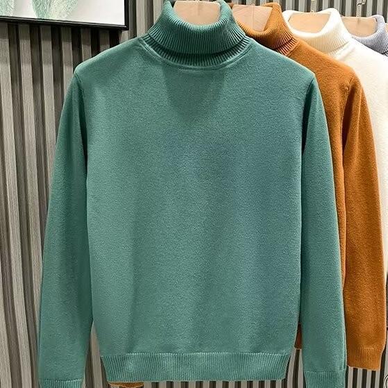 Men's Trendy High Neck Solid Color Winter Sweater - Casual Japanese Style Pullover Knitwear