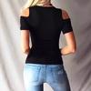 Top da Donna Spalle Scoperte Manica Corta Allacciatura Frontale con Occhielli Vestibilità Aderente Maglietta Casual