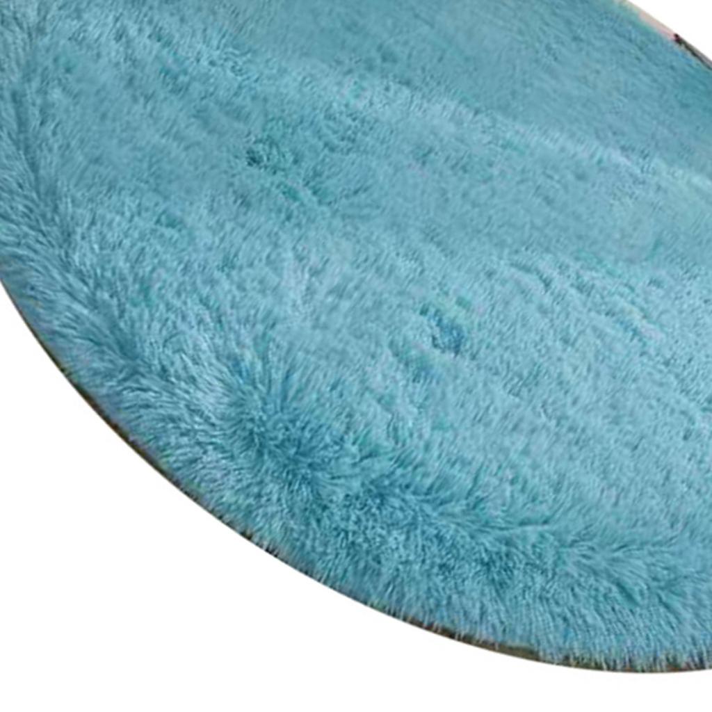 Floor Carpet Polyester Fiber Round Nordic Style Long Plush Soft Shaggy Rug for Home Bedroom Blue