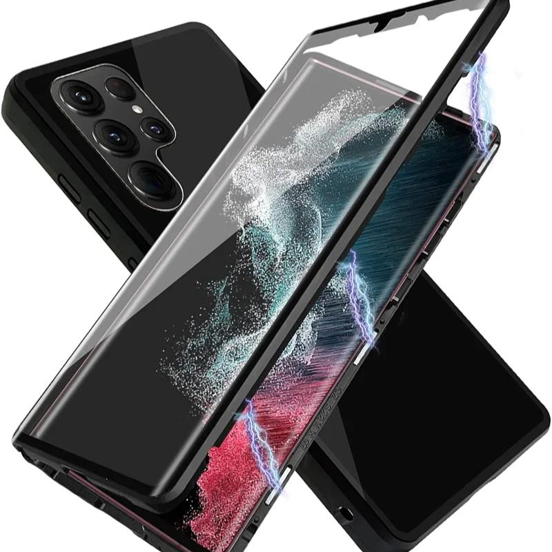 Doppelseitiges gehärtetes Glas Magnetische Adsorption Metallgehäuse für Samsung S23 S24 Ultra S22Plus S21 S20 S23FE Vollschutzhülle