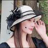 Summer hat women's curled edge elegant top hat face covering mesh sun protection sun hat retro fashion flower sun hat