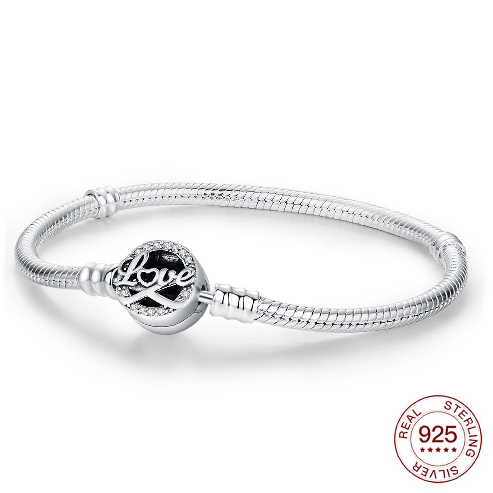 925 Silver Rubber Bracelet Love Butterfly Clover Charm Beads Jewelry For Women Original Love Gifts