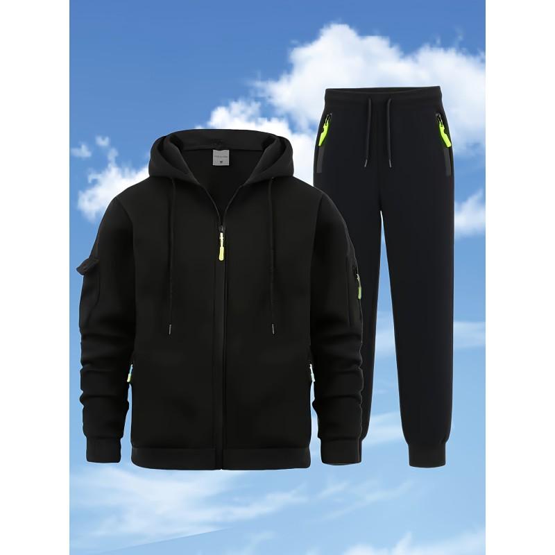 Mens Casual Tracksuit Loose Fit Multi-Pocket Workwear Sport Set