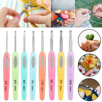 8pcs Colorful Crochet Hook Set Marked With Number Aluminum Alloy Ergonomic Design Knitting Needle