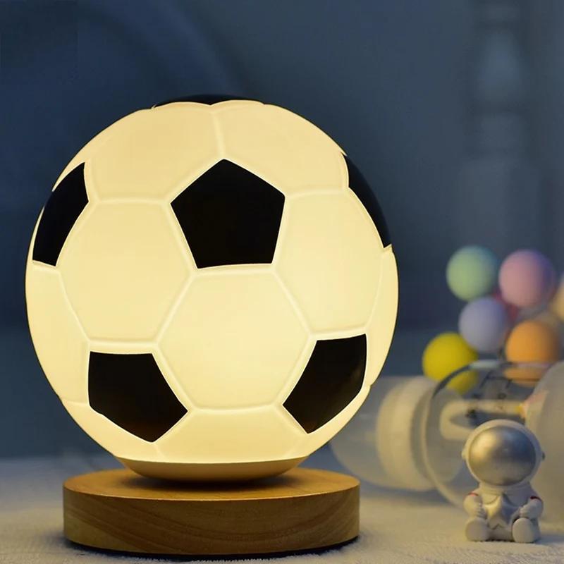 LED-fotbollsnattlampa massivt trä glas litet bordsljus Fjärrkontroll Dimning vid sängkanten sovrum Studiedekoration nattlampa