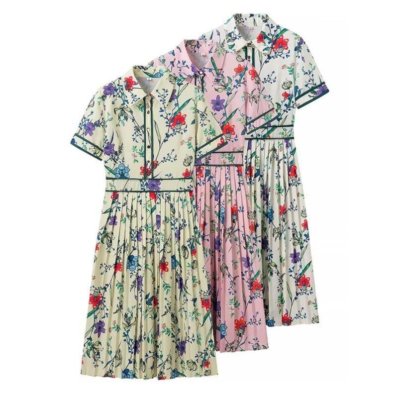 Kaslead New Arrival Women's Clothing Fashion Style Fashion Casual Minimalist Pleated Print Short Sleeve Dress