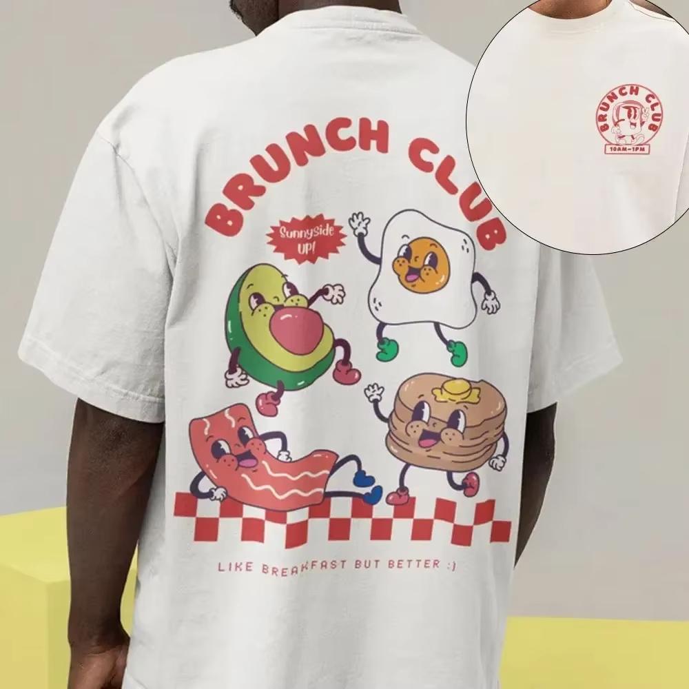 Breakfast Club Retro Bohemian Unisex Double Sided T-shirt Vintage Print Tshirt Y2K Bohemian Breakfast Restaurant Graphic Tees