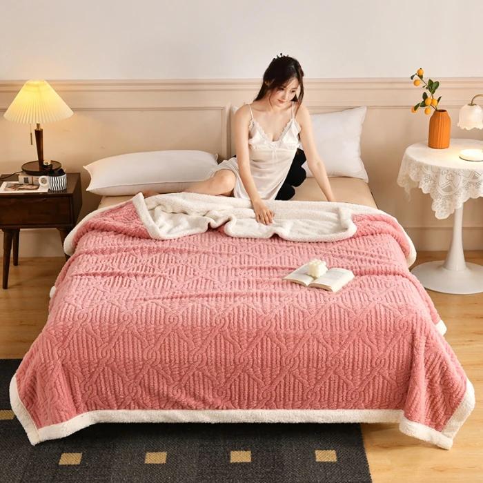 2024New Jacquard AB Edition Tafu Fleece Lamb Fleece Multi functional Blanket Double layer Thickened Office Napping Blanket Cover