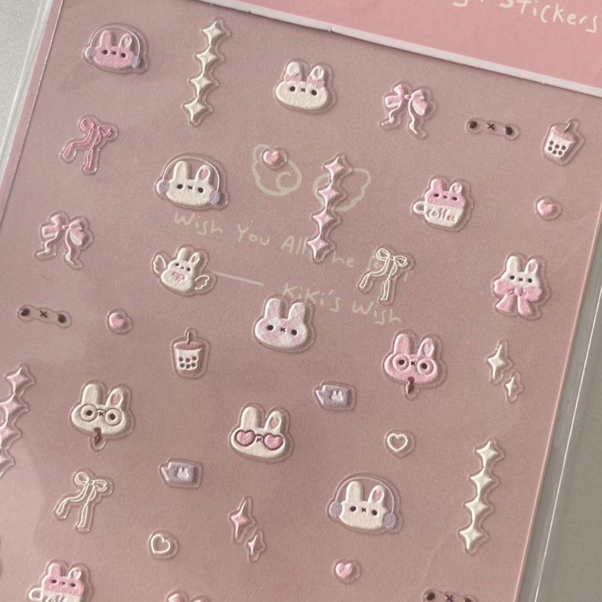 Pink Cute Rabbit Bow 3D Embossed Phone Lens & Tablet Back Film Nail Art Sticker Pink Cute Rabbit [1 piece]