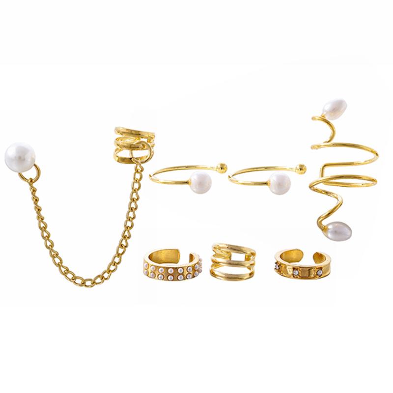 Women Fashion Earrings Set Creative Simple Pearl Tassel Ear Cuffs Earrings Jewelry Gifts For Girls