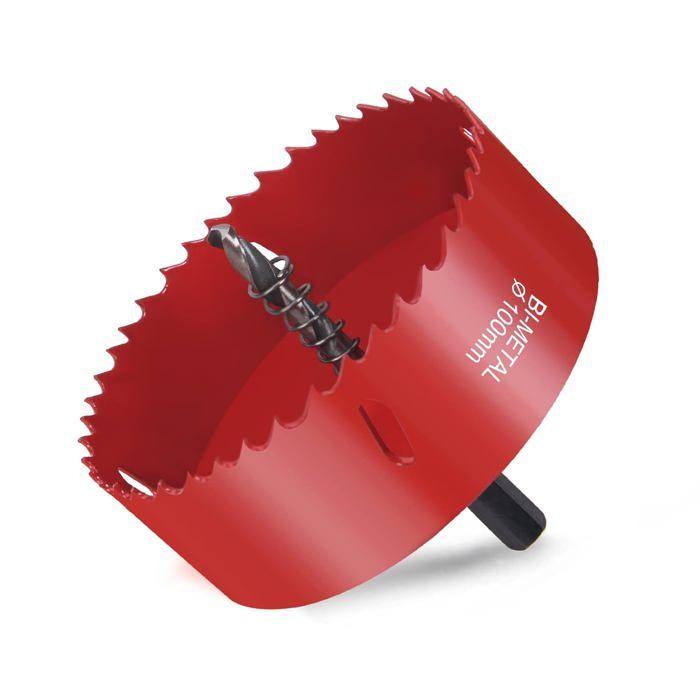 Scie cloche bi-métal Ø100 mm avec mandrin et foret de centrage – pour bois, plastique et métal