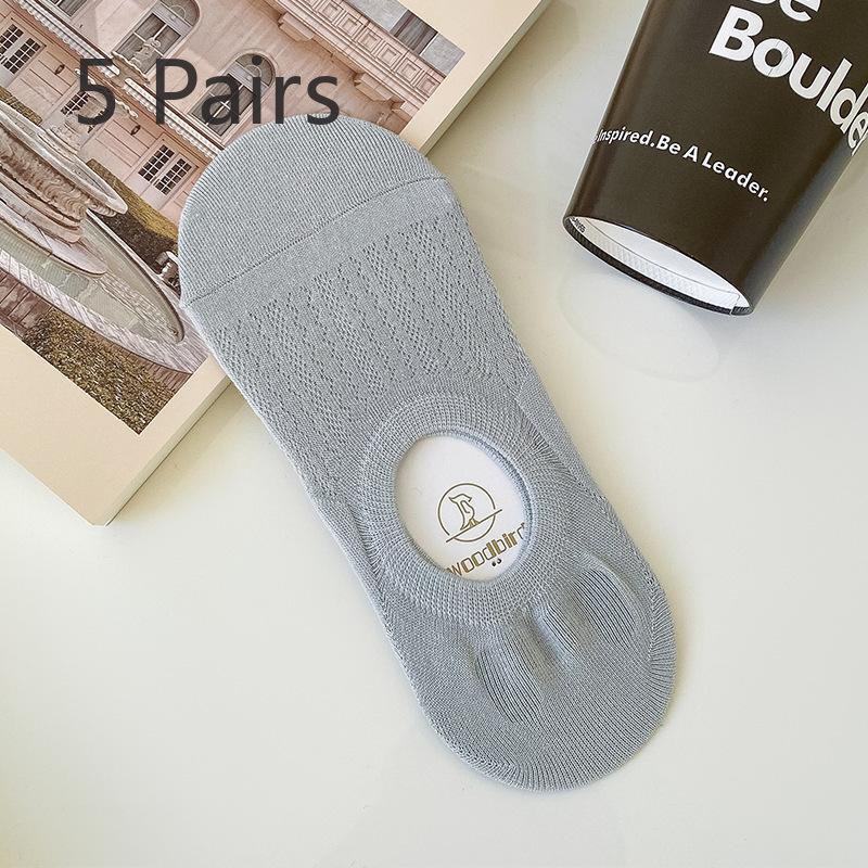 5 Pairs Pairs Spring and Summer Thin Hollowed-out Women's Boat Socks Female Invisible Breathable 100 Non-slip with Shallow Mouth Socks