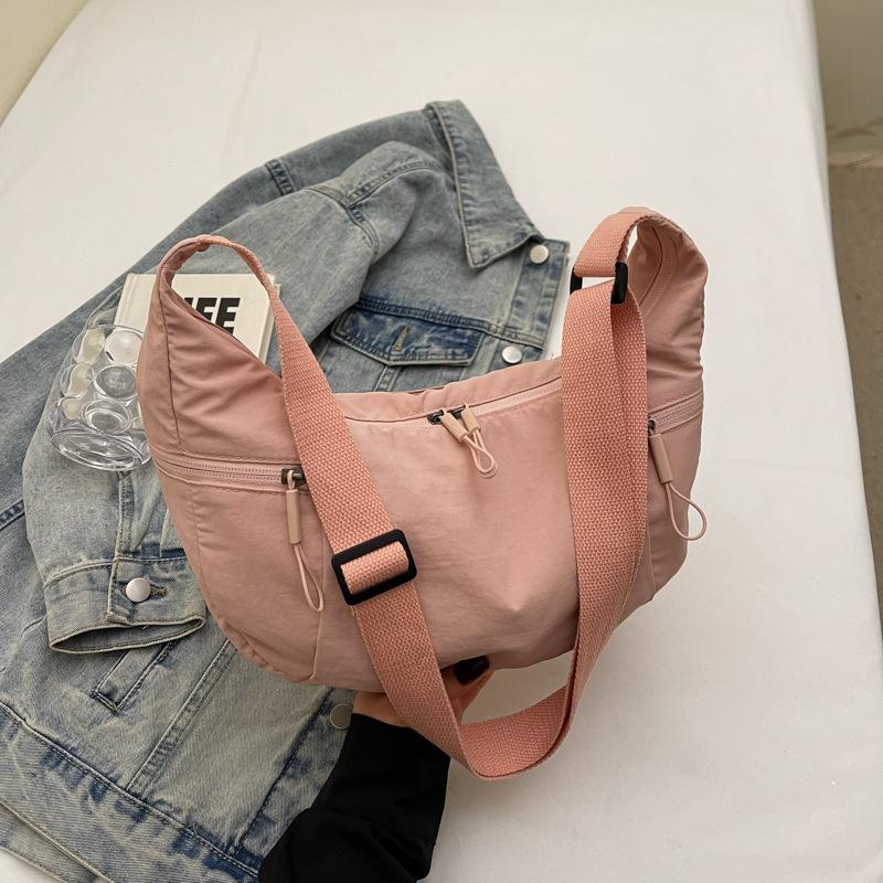 2025 Fashion New Casual Large-capacity Croissant Light and Simple Washed Cloth Versatile Commuter Shoulder Messenger Bag