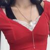 Tooxika Simple Luxury Baroque Faux Pearl Pendant Necklace Drawstring Snakebone Chain Long Sweater Chain
