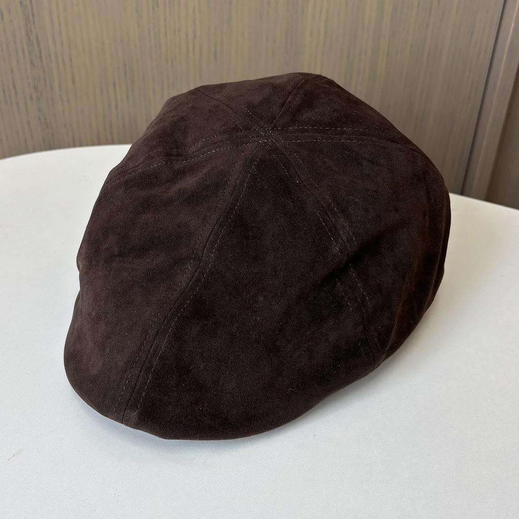 Suede Reverse Forward Cap Season Suede Warm Beret Ladies Vintage Big Head Cap