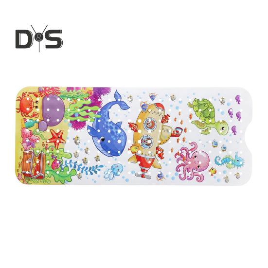 100x40CM Cartoon Sea Animal Bathtub Mat with Suction Cup Drain Holes Rectangle Bathroom PVC Non-slip Mat Machine Washable Kids Bath Shower Floor Mat