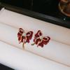 Silver Needle Red Snowflake Bow Pompon Stud Earrings - Retro & Luxurious, Ideal for Autumn/Winter